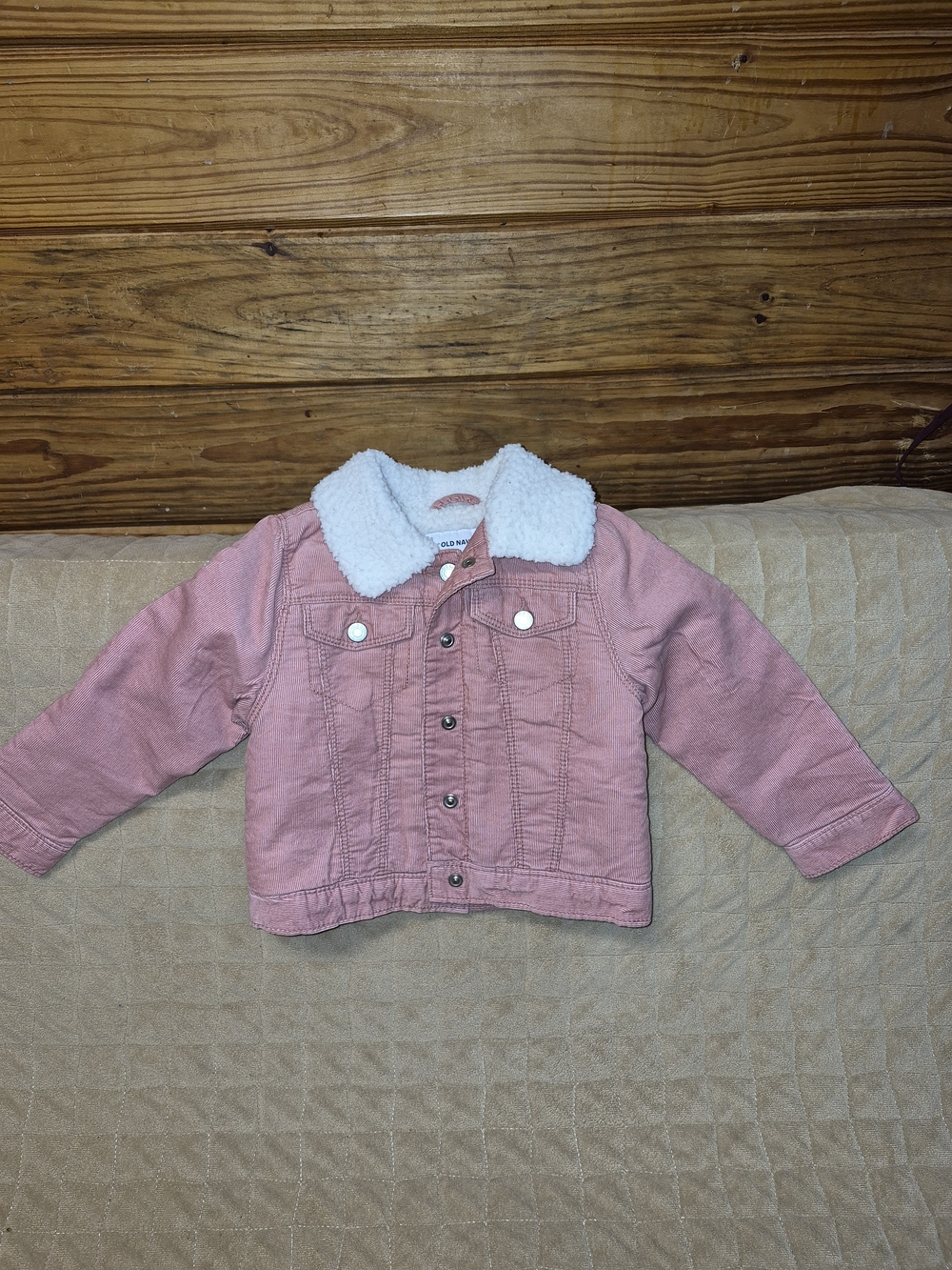 Old Navy Pink Denim Jacket with White Sherpa Collar